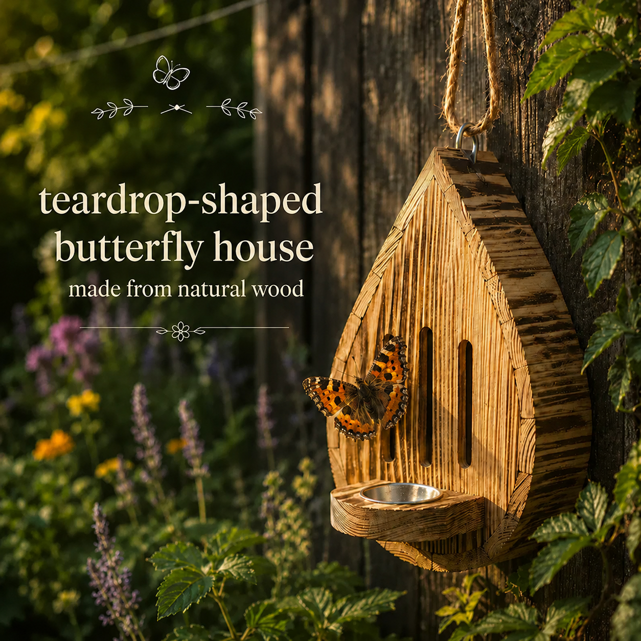 Teardrop-shaped butterfly house