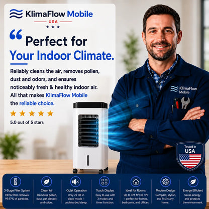 KlimaFlow Mobile – Portable Air Cooler – No Installation Required | Cools Rooms Up to 50 m²