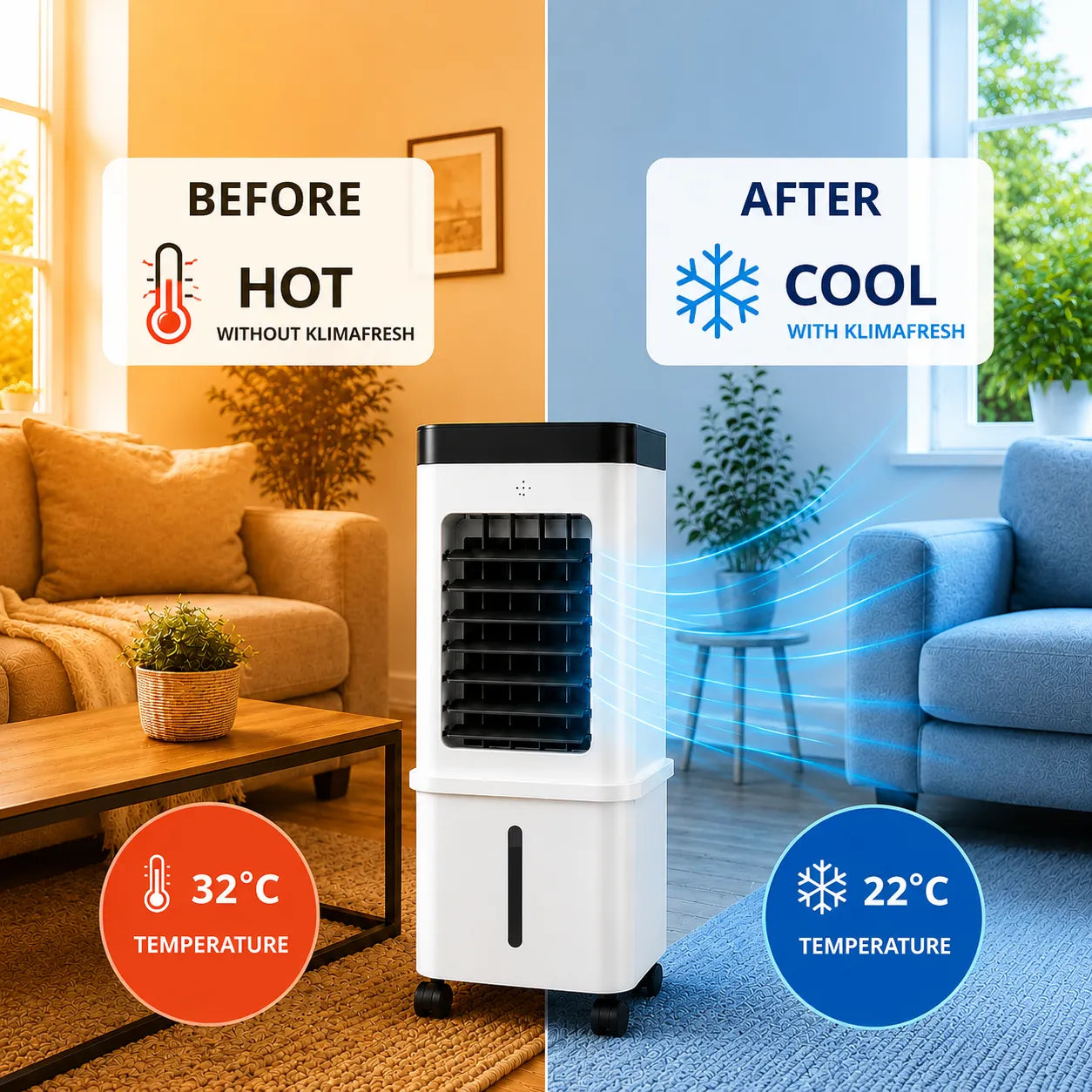 KlimaFlow Mobile – Portable Air Cooler – No Installation Required | Cools Rooms Up to 50 m²