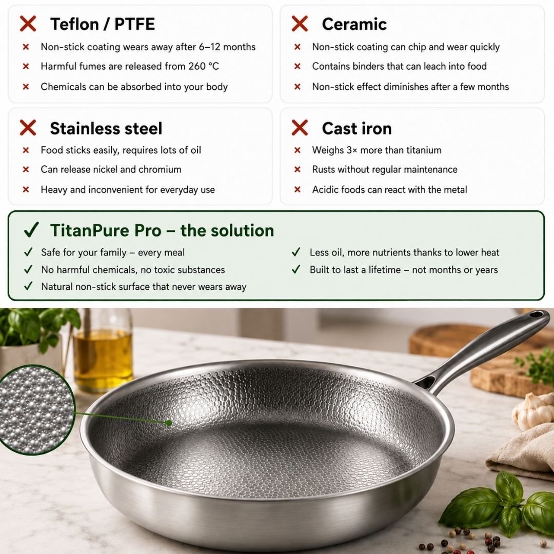 TitanPure Pro — Pure Titanium Skillet PFAS-Free & Coating-Free | 12"