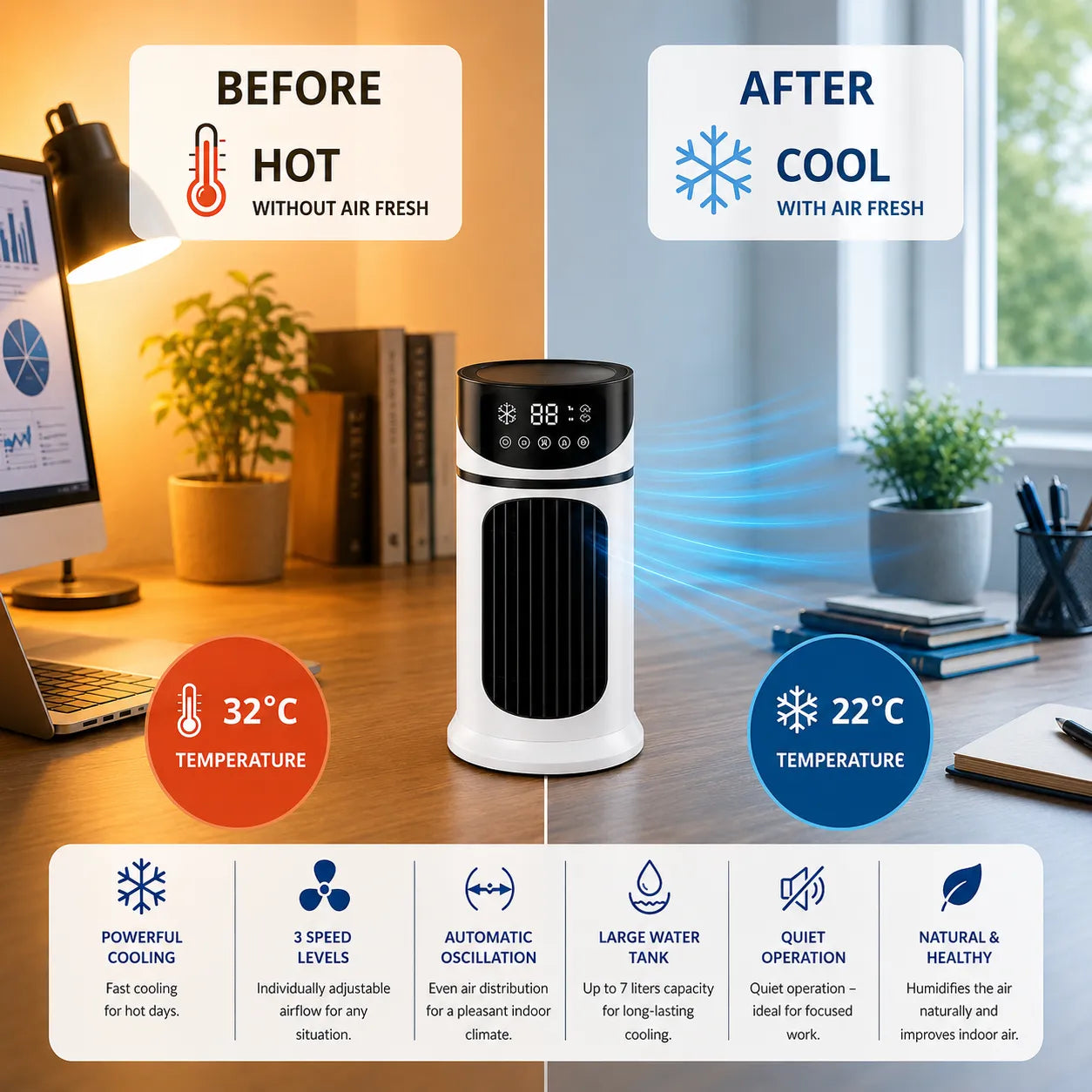 NanoChill Pro - Mobile Climate Cooler – No installation required | Cools at the touch of a button