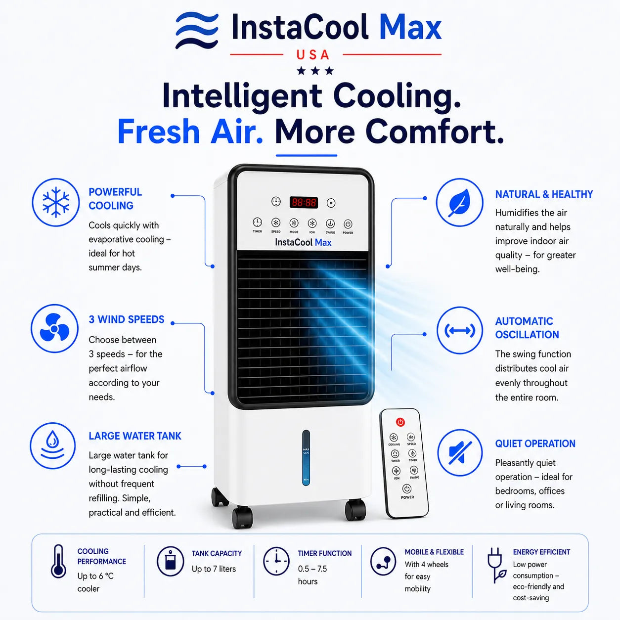 InstaCool Max - Mobile all-round air conditioner – Cools in summer, heats in winter | No installation required