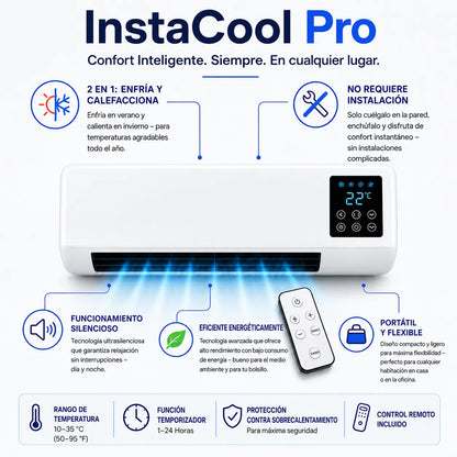 InstaCool Pro - Aire acondicionado y calentador portátil - No requiere instalación - 2 en 1 - Enfría hasta 55m2.