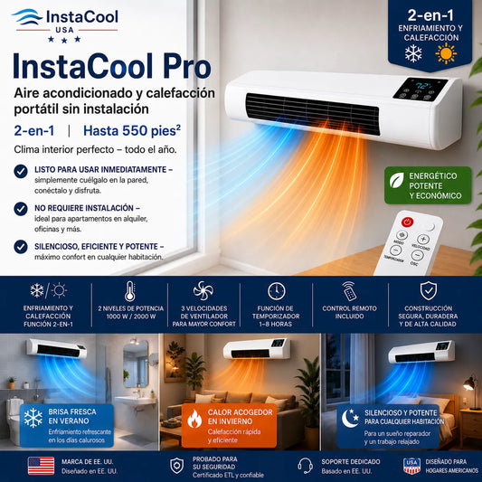 InstaCool Pro - Aire acondicionado y calentador portátil - No requiere instalación - 2 en 1 - Enfría hasta 55m2.