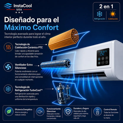 InstaCool Pro - Aire acondicionado y calentador portátil - No requiere instalación - 2 en 1 - Enfría hasta 55m2.